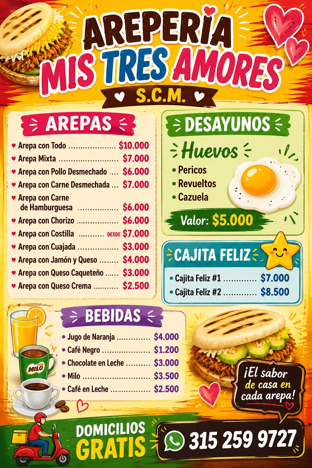 Logo de Areperia mis tres amores S.C.M